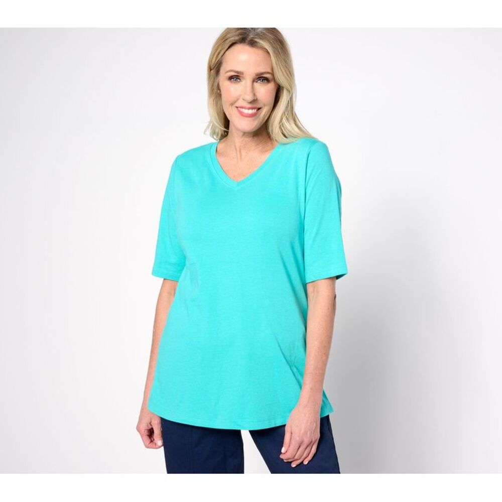 Denim & Co. Women's Top Sz XL Essentials True Cotton Jersey V-Neck Pink A633277